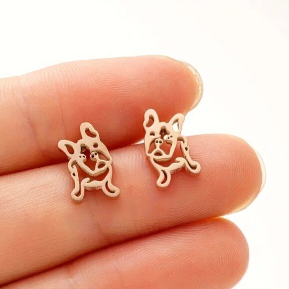 Frenchie Pup Face Tilted Head Stainless Steel Stud Earrings #1366 - Picture 5 of 10